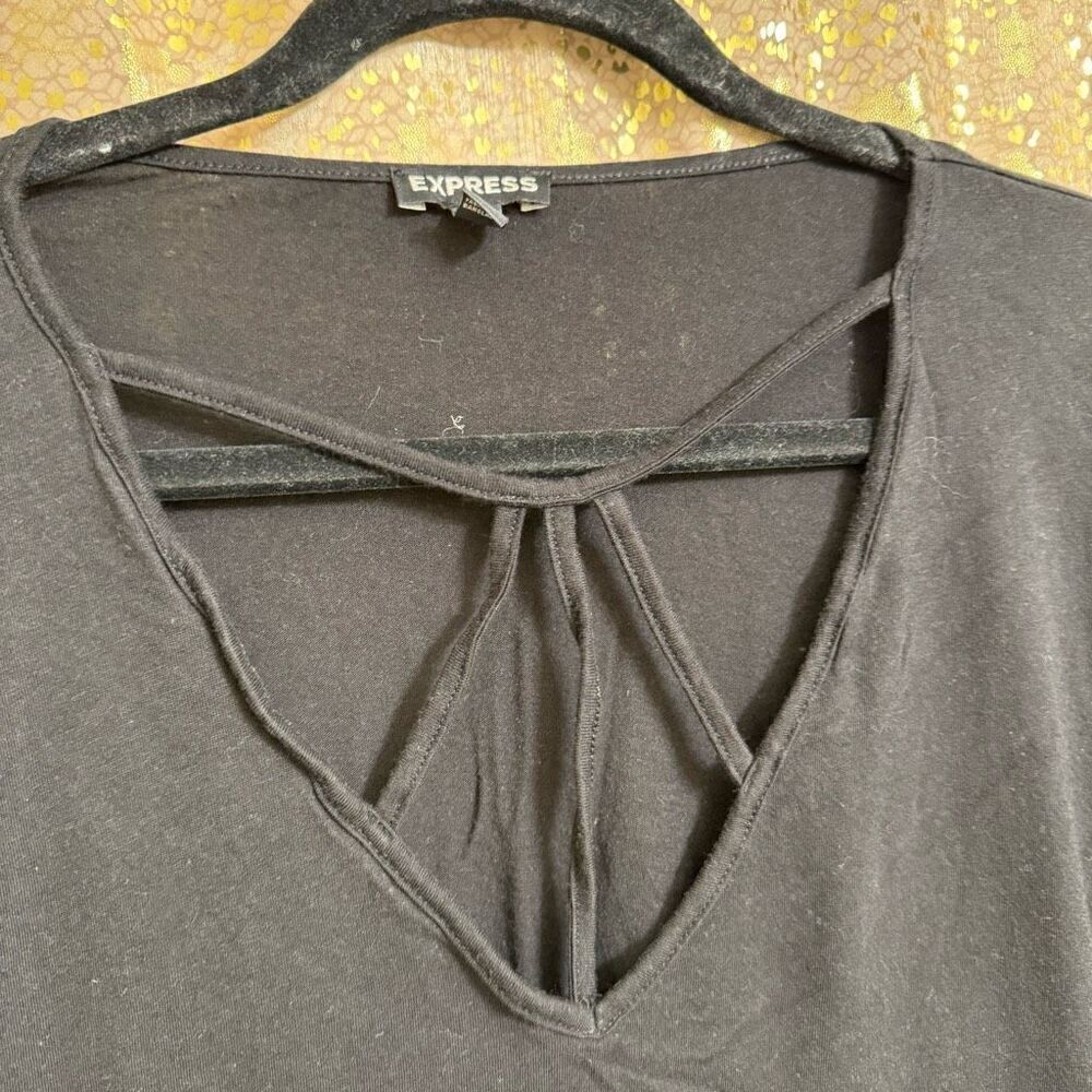 Express Black Strappy V Neck Cotton Modal Relaxed T Shirt Large - Picture 3 of 6
